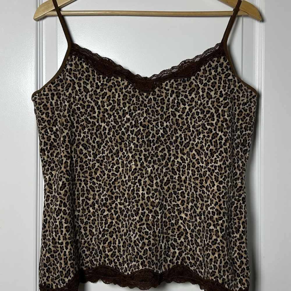 Croft & Barrow Leopard Print Lace Trim‎ Camisole Mob Wife Y2K Inspired Style